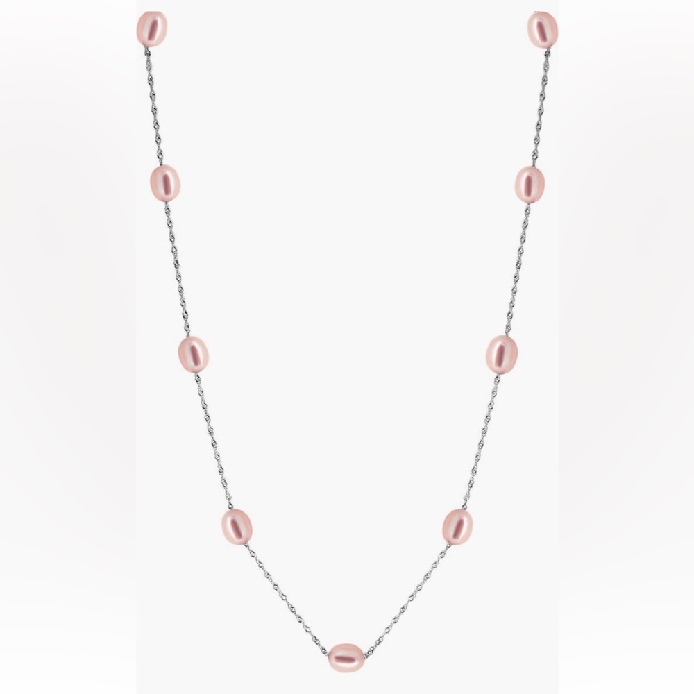 NWT EFFY Sterling Silver 7mm Pink Freshwater Pearl Station Necklace 18”